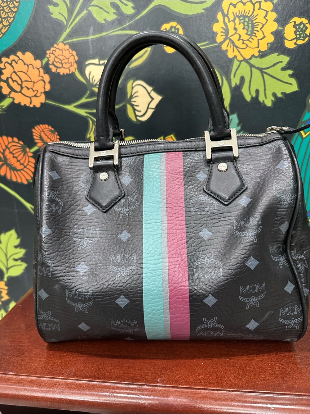 MCM Pet Collection Black Visetos Boston Bag Dog Bone Charm Satchel - Picture 11 of 16